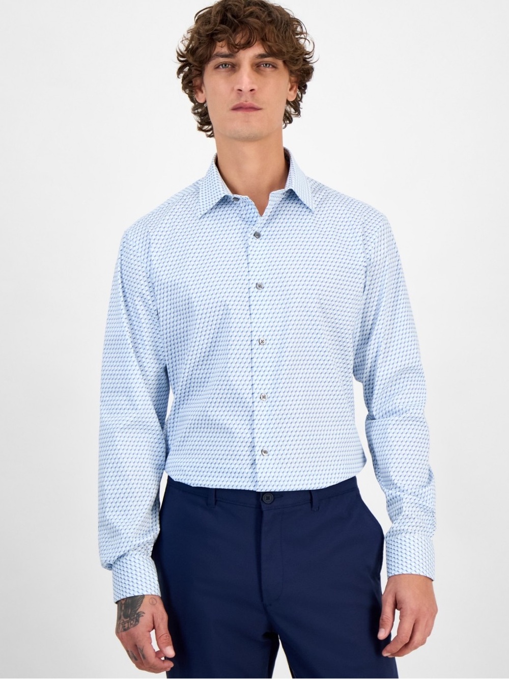 Alfani Light Blue Micro-Pattern Dress Shirt